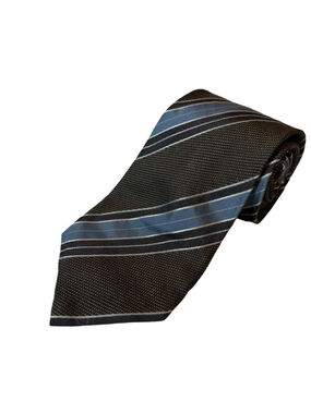 Mani Giorgio Armani Silk Tie Brown Blue Stripe Textured Made USA Necktie